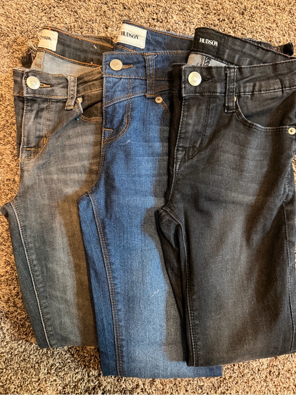Size 12 HUDSON Trio of Girls' Skinny Jeans - Black, Blue, Gray